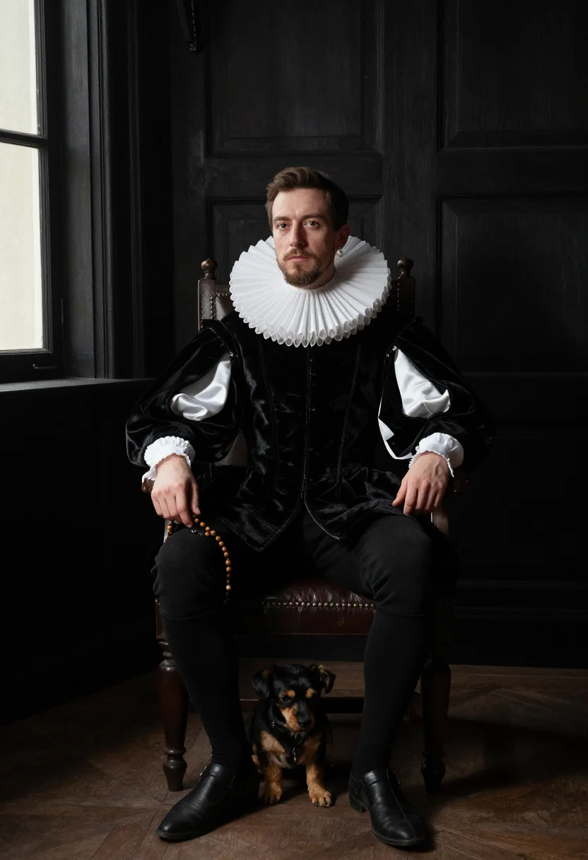 AI henri iii mignons sample — portrait of a man, wide seated three-quarter-length portrait