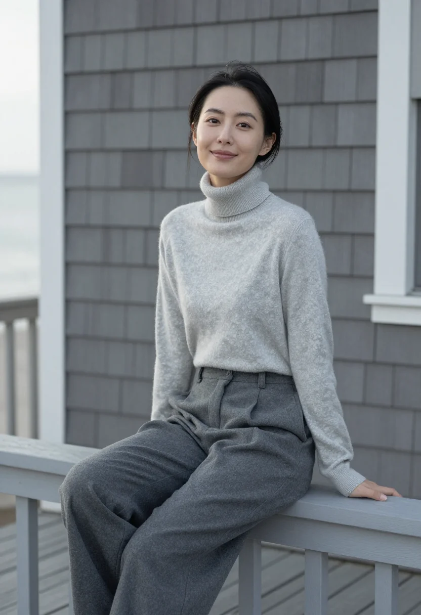 AI hepburn fenwick actress sound grey sample — portrait of a woman, in her late twenties, of Korean-America
