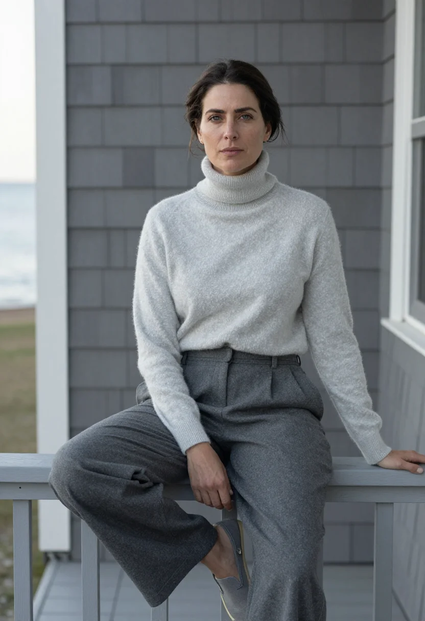 AI hepburn fenwick actress sound grey sample — portrait of a woman, in her early forties, of Greek-American