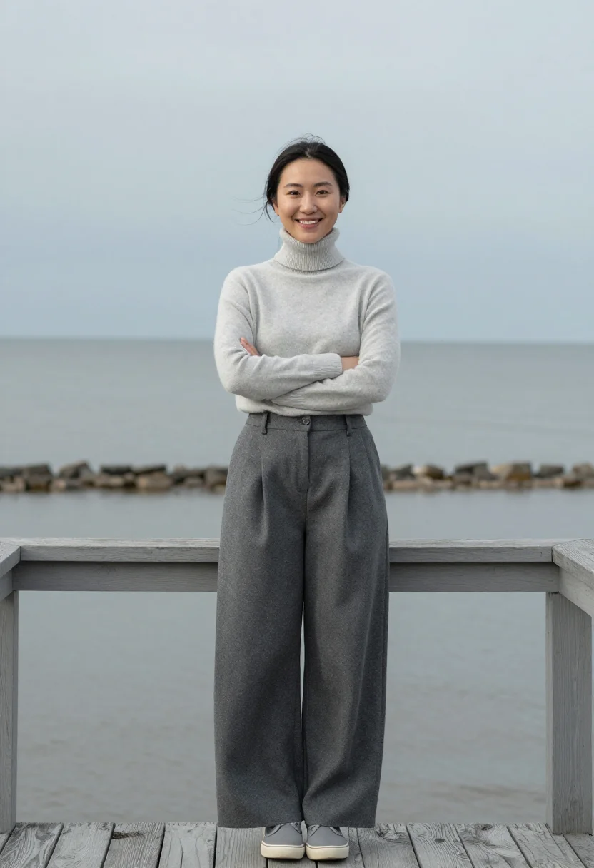 AI hepburn fenwick actress sound grey sample — portrait of a woman, in her late twenties, of Korean-America