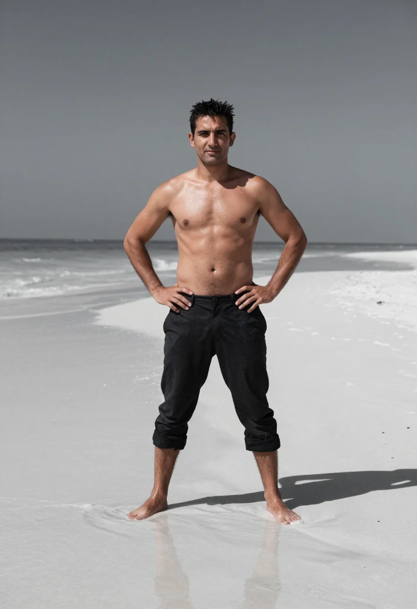 AI herb ritts sample — portrait of a man, wide standing portrait of a Mediterranean