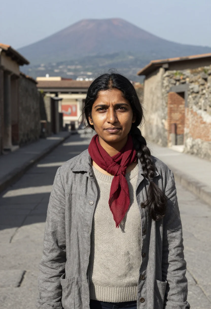AI herculaneum archaeologist ash pompeian red sample — portrait of a woman, of Indian descent in her late thirties