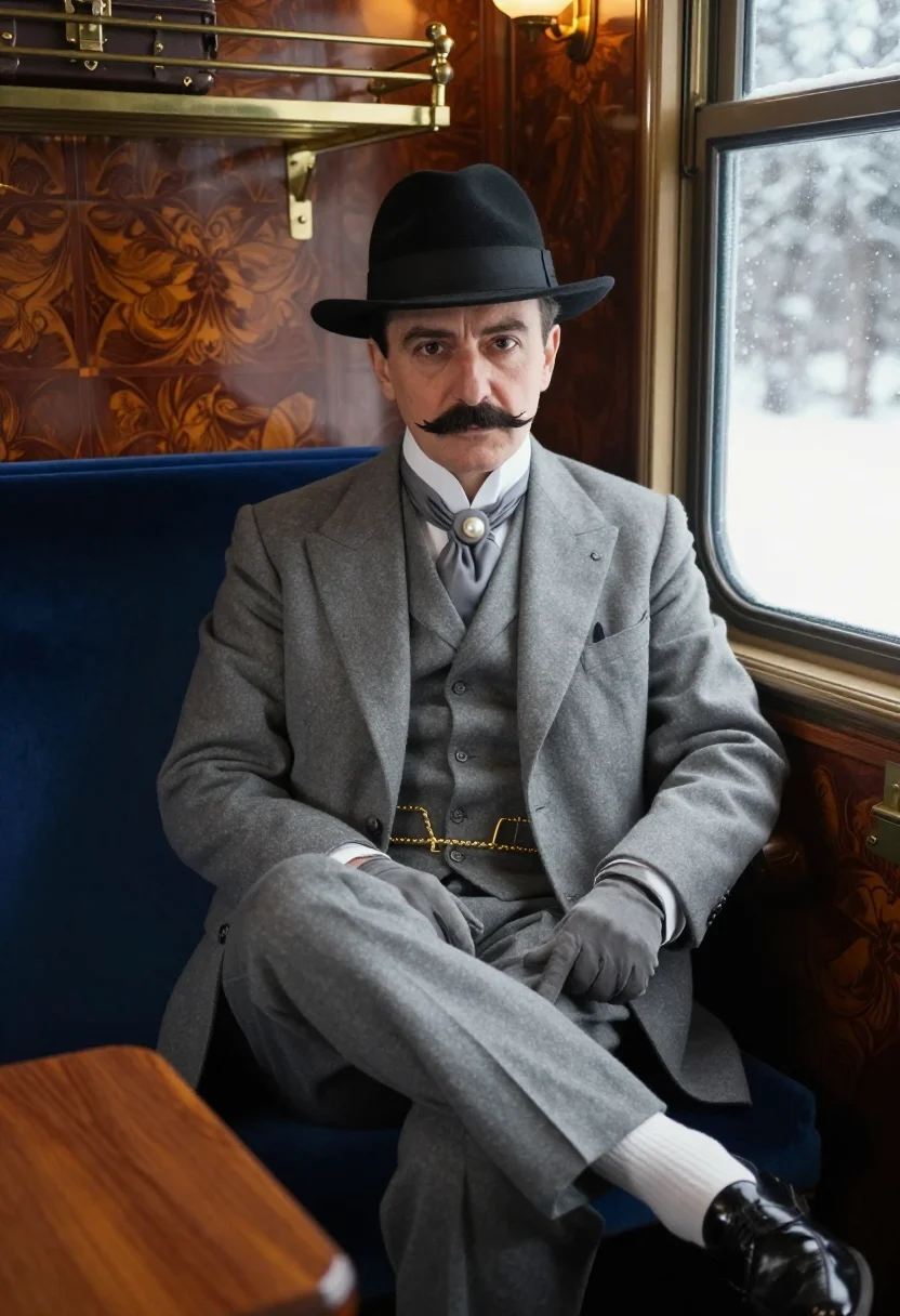 AI hercule poirot sample — portrait of a man, half-length portrait of a Belgian man wit