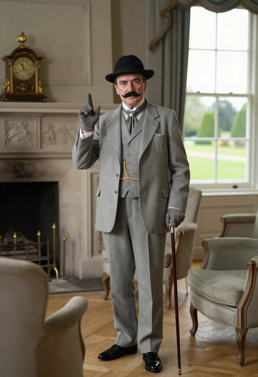 AI hercule poirot sample — portrait of a man, three-quarter-length portrait of a Belgia