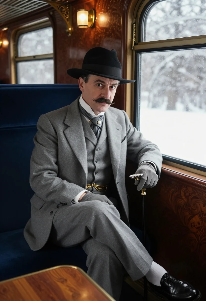 AI hercule poirot sample — portrait of a man, three-quarter-length portrait of a Belgia