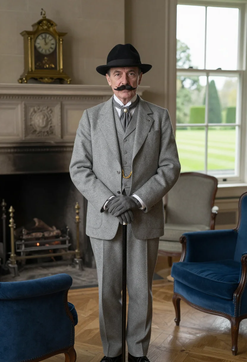 AI hercule poirot sample — portrait of a man, half-length portrait of a Belgian man wit