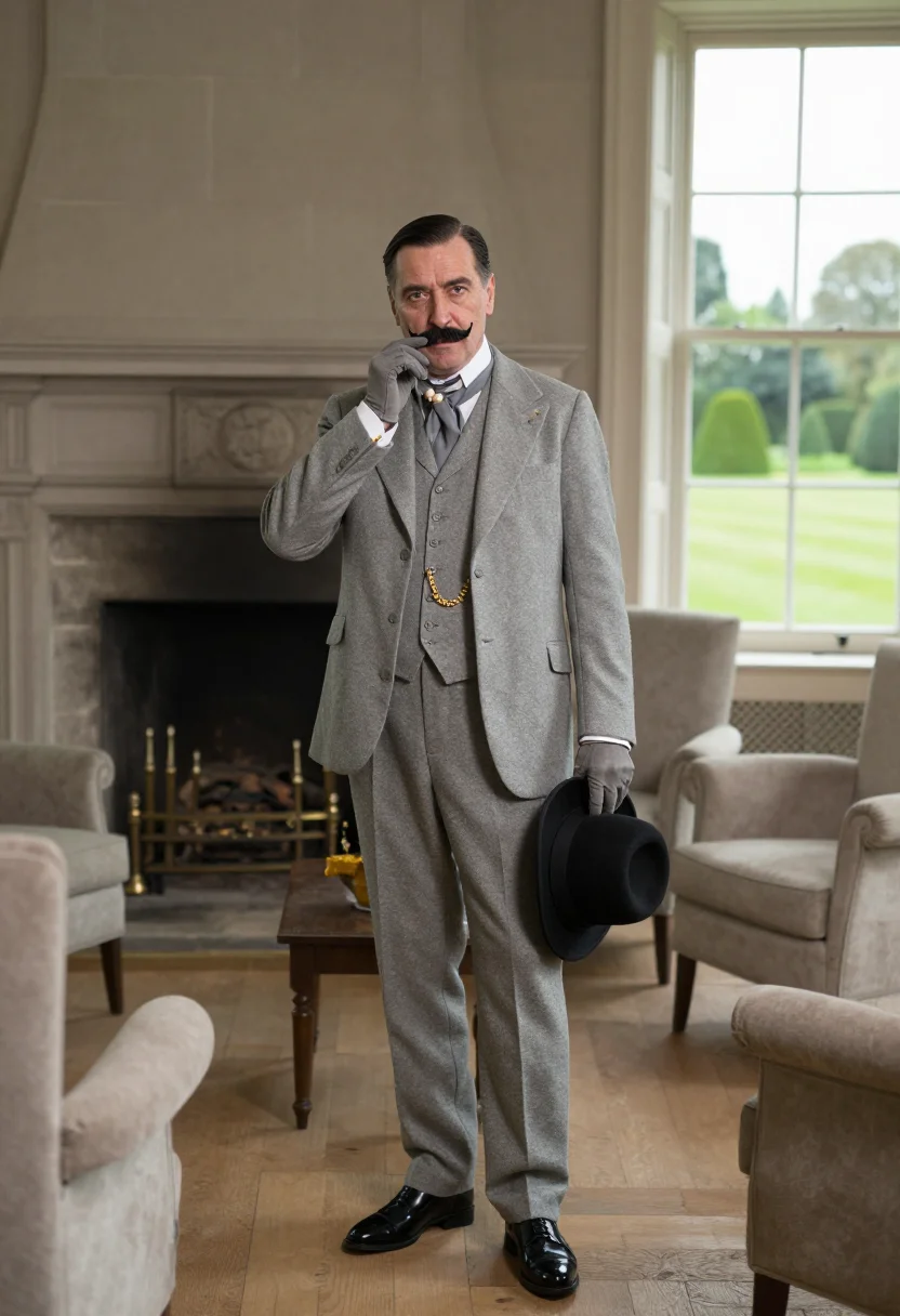 AI hercule poirot sample — portrait of a man, full-length portrait of a Belgian man wit