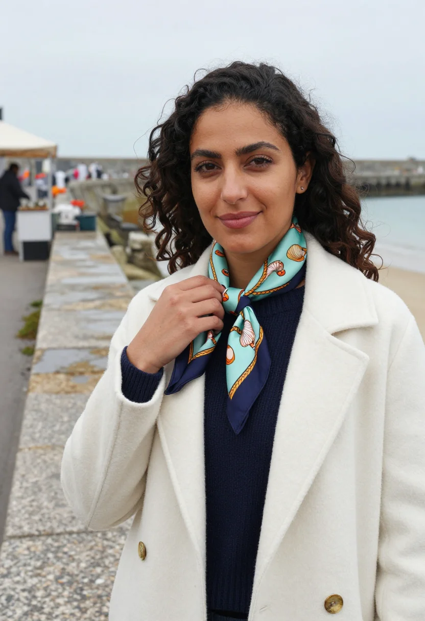 AI hermes cancale oyster beds carre sea palette sample — portrait of a woman, a French-Moroccan woman in her late twe