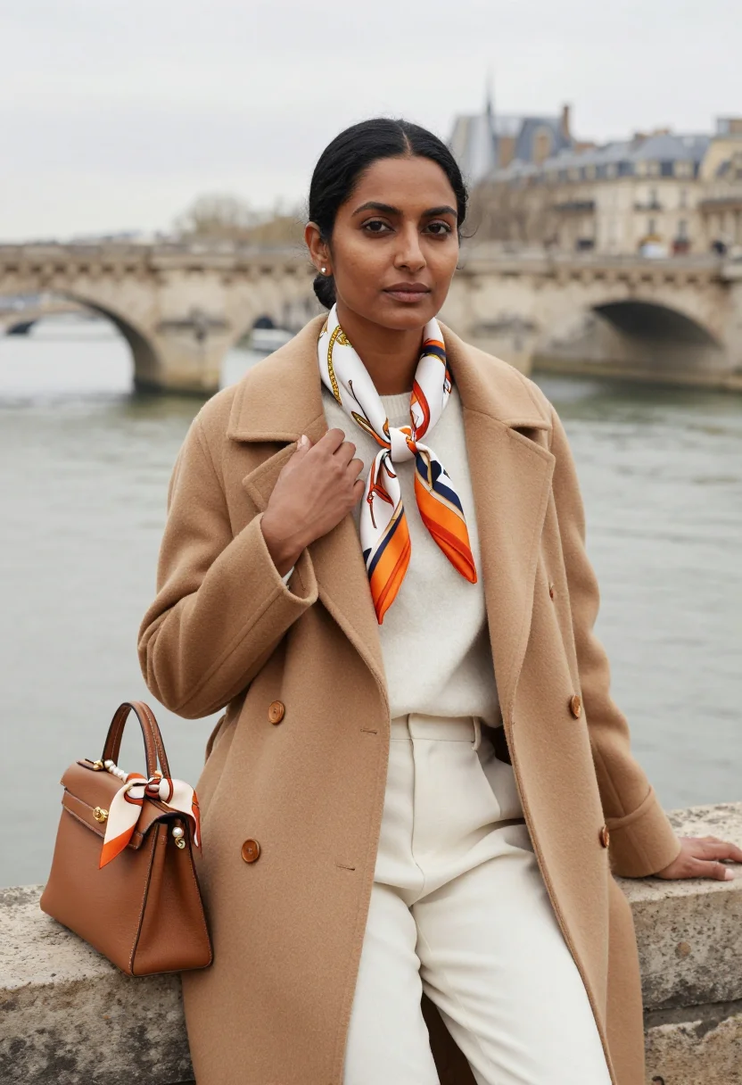 AI hermes carre sample — portrait of a woman, half-length portrait of a South-Asian w