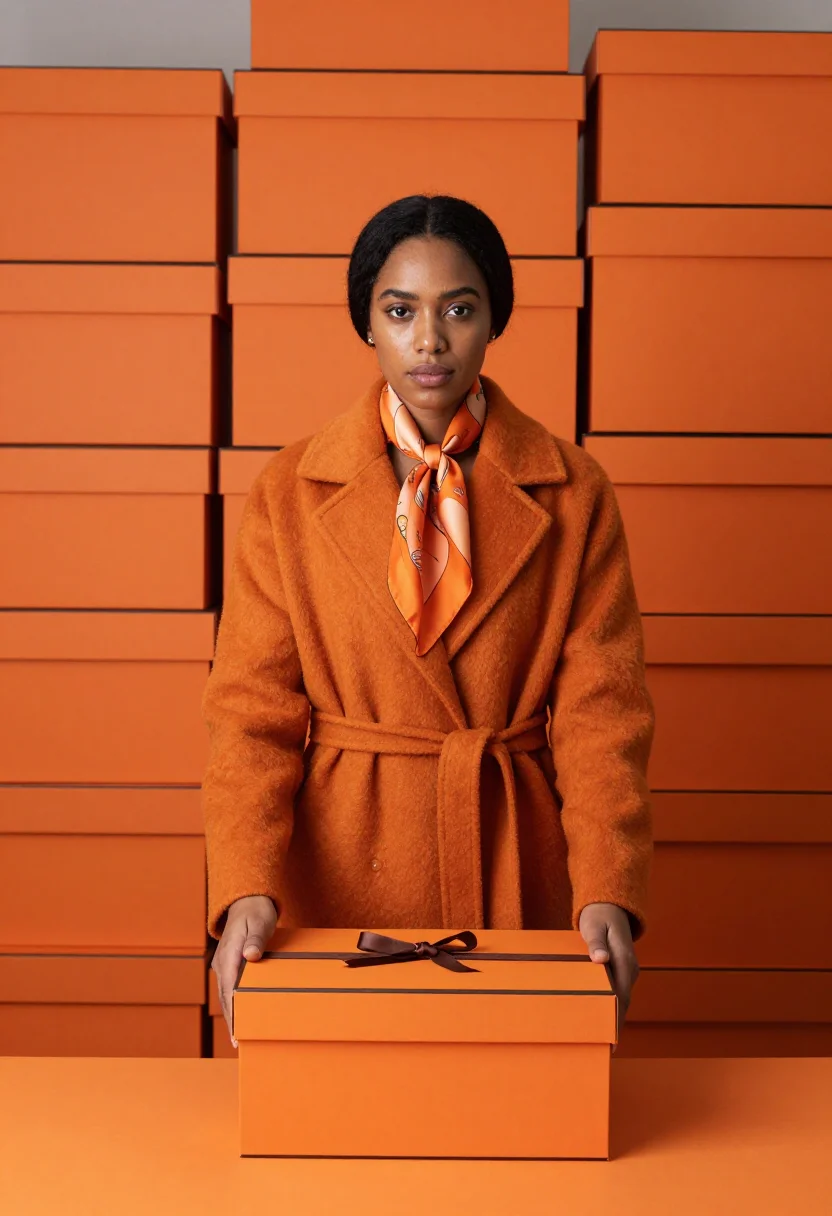 AI hermes orange sample — portrait of a woman, a woman in her late twenties with deep