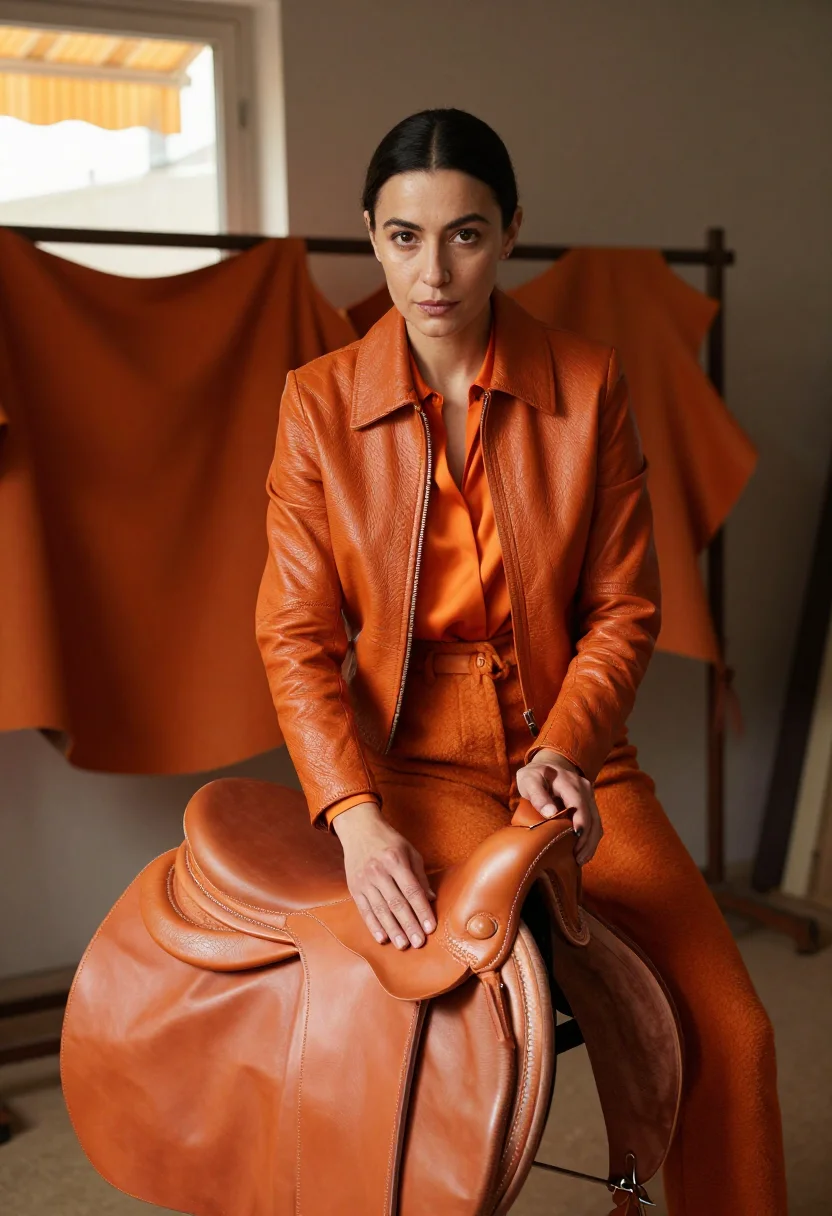 AI hermes orange sample — portrait of a woman, a woman in her early thirties with warm