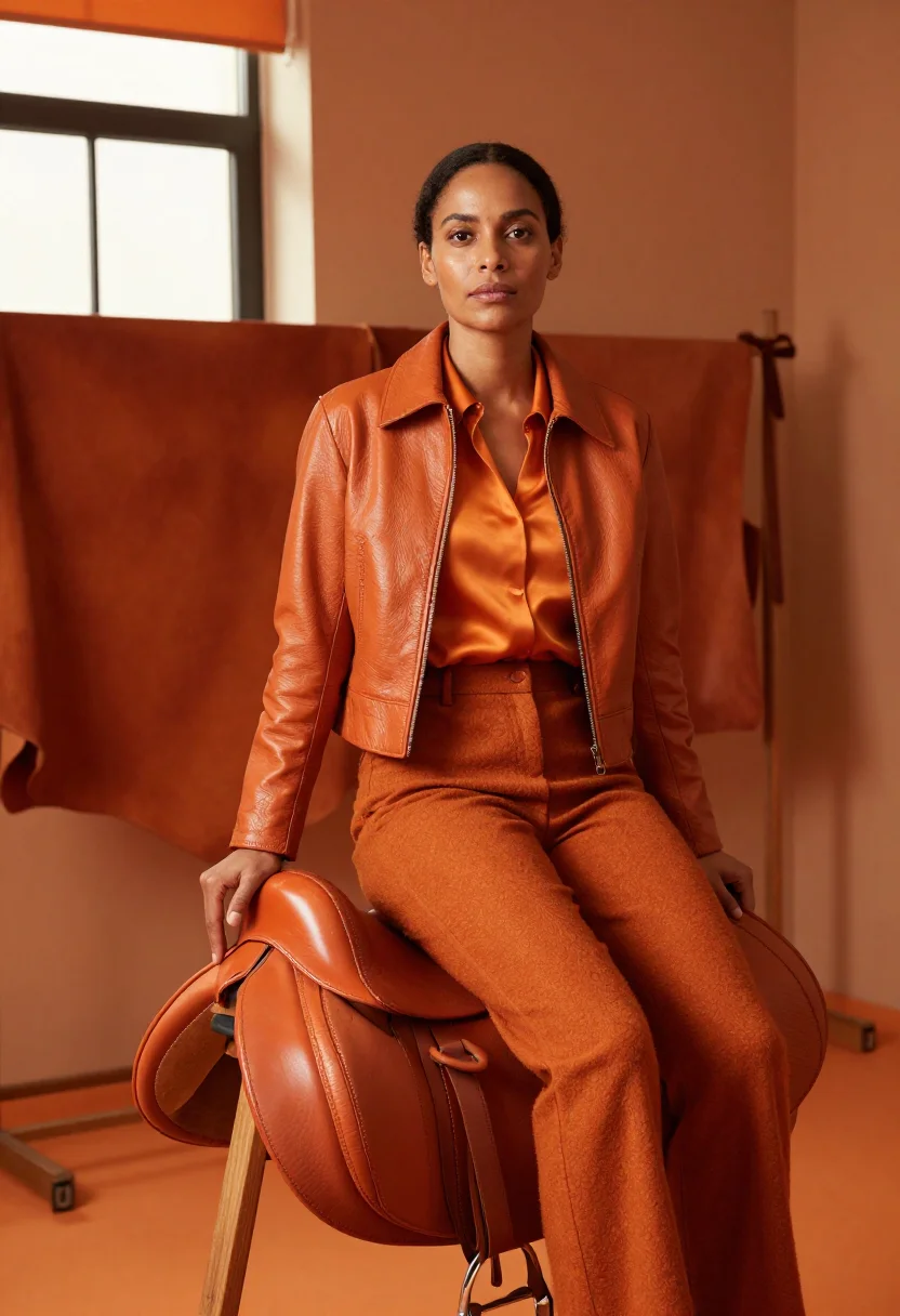 AI hermes orange sample — portrait of a woman, a woman in her late thirties with warm