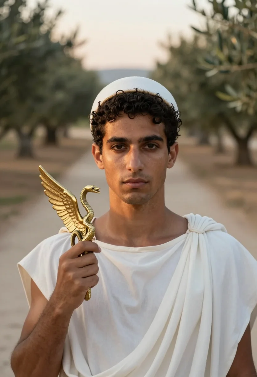 AI hermes sample — portrait of a man, close portrait of a Greek man in his mid-