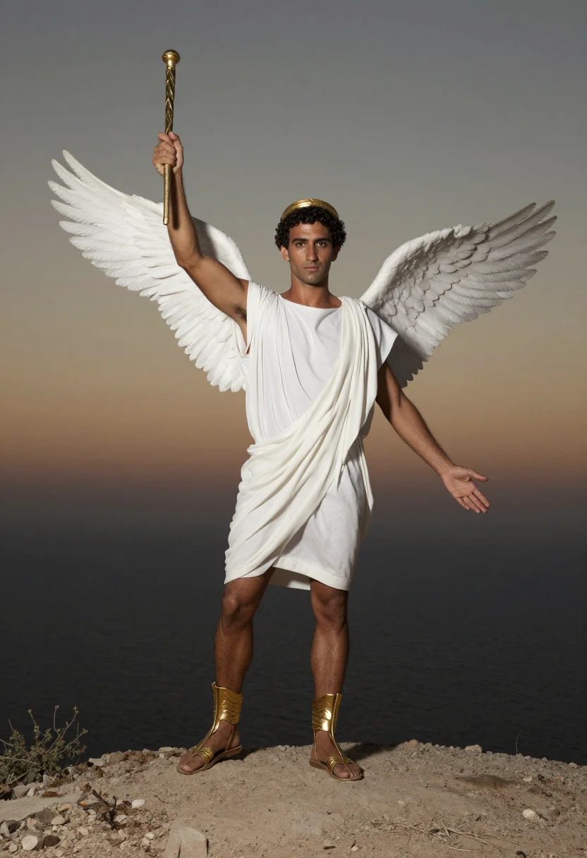 AI hermes sample — portrait of a man, full-length portrait of a Greek man in hi