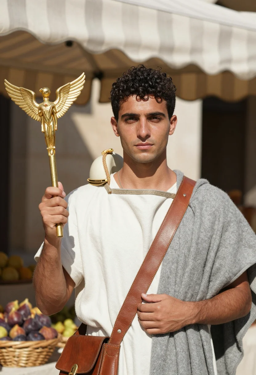 AI hermes sample — portrait of a man, close portrait of a Greek man in his mid-