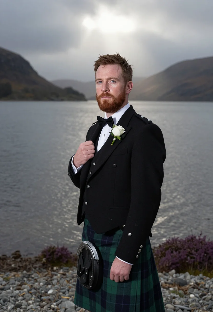 AI highland groom sample — portrait of a man, half-length portrait of a Scottish man wi