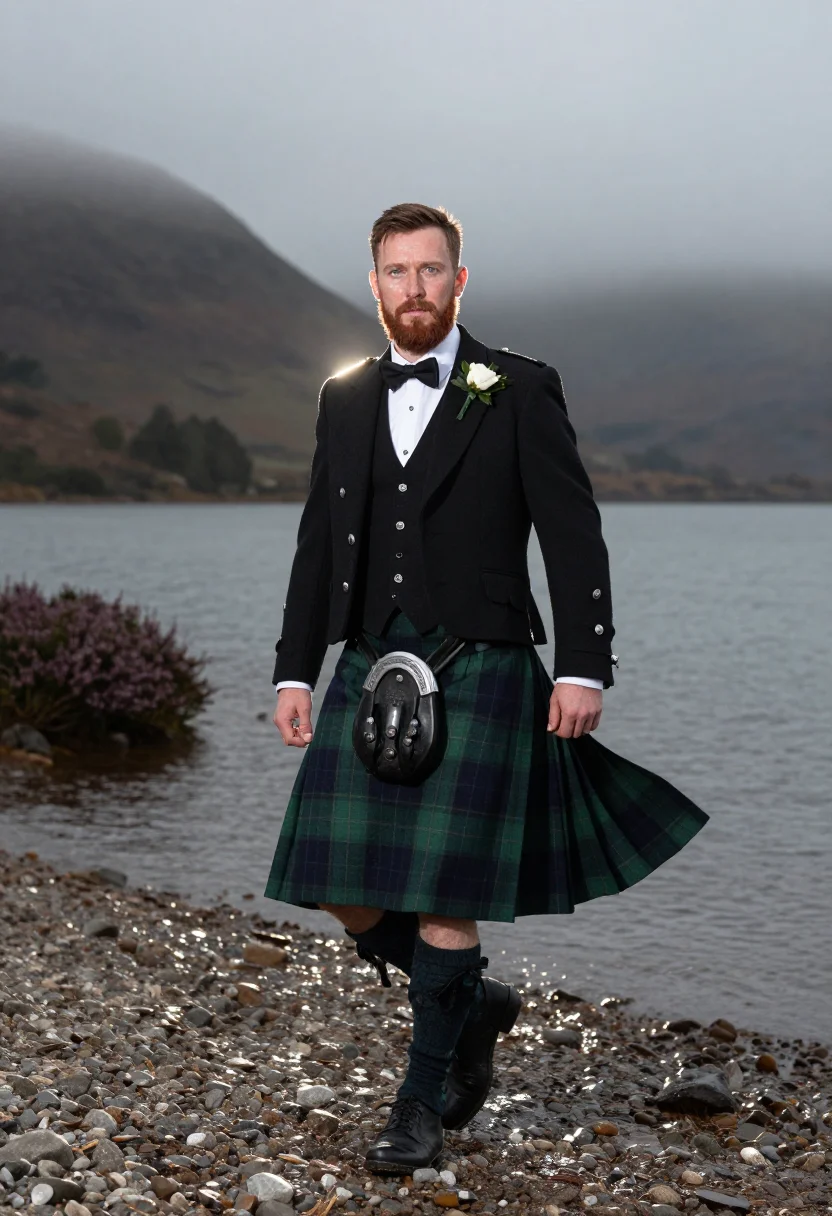 AI highland groom sample — portrait of a man, full-length portrait of a Scottish man wi