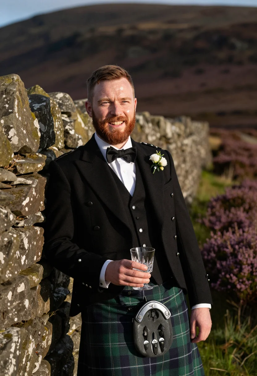 AI highland groom sample — portrait of a man, half-length portrait of a Scottish man wi