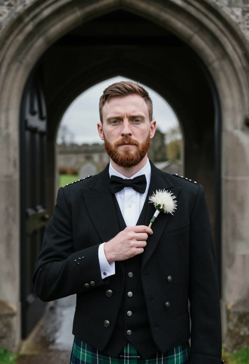AI highland groom sample — portrait of a man, chest-up portrait of a Scottish man with