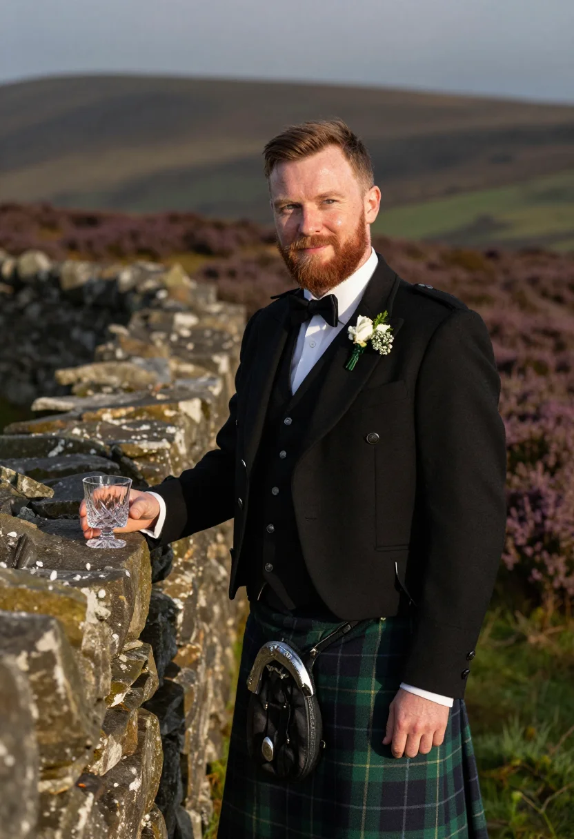 AI highland groom sample — portrait of a man, three-quarter-length portrait of a Scotti