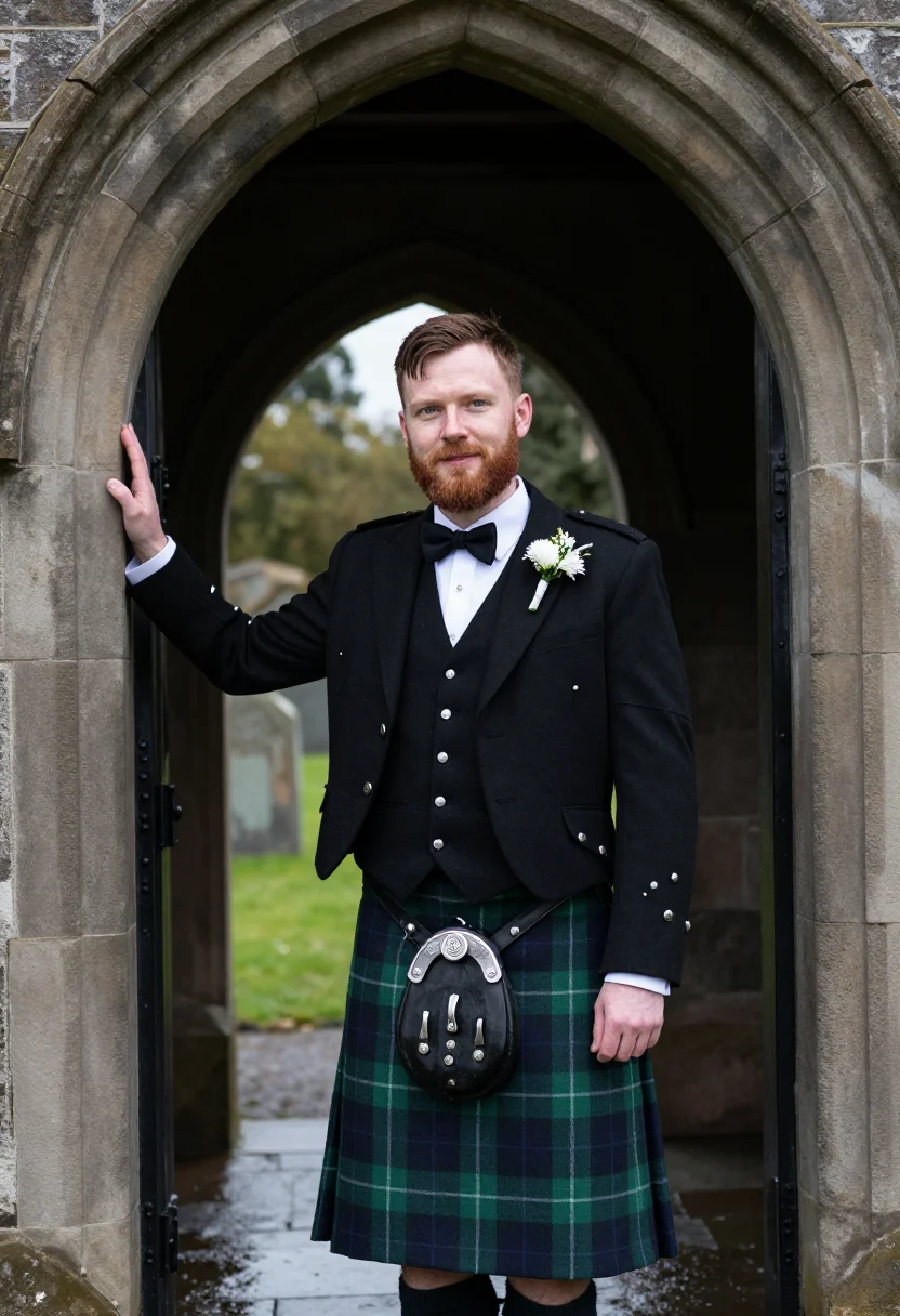 AI highland groom sample — portrait of a man, three-quarter-length portrait of a Scotti