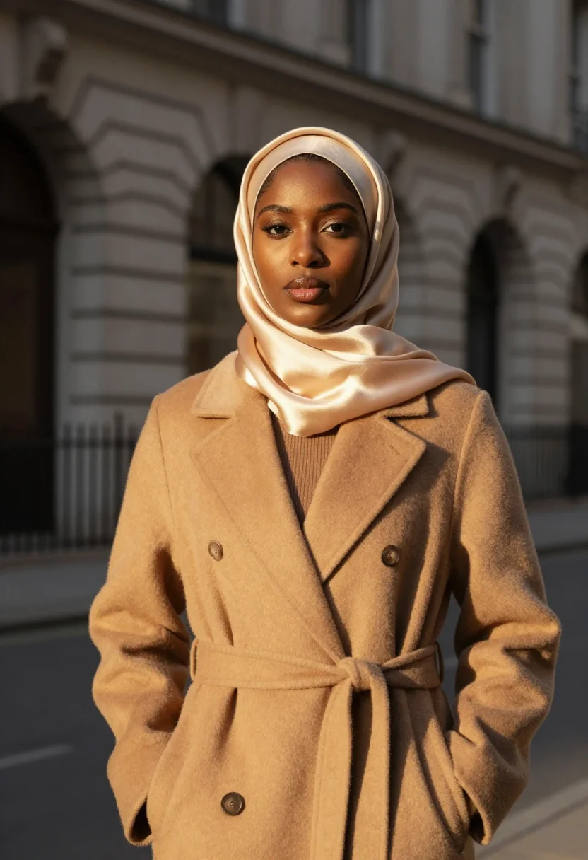 AI hijab camel november sample — portrait of a woman, framed half-length from the head to the