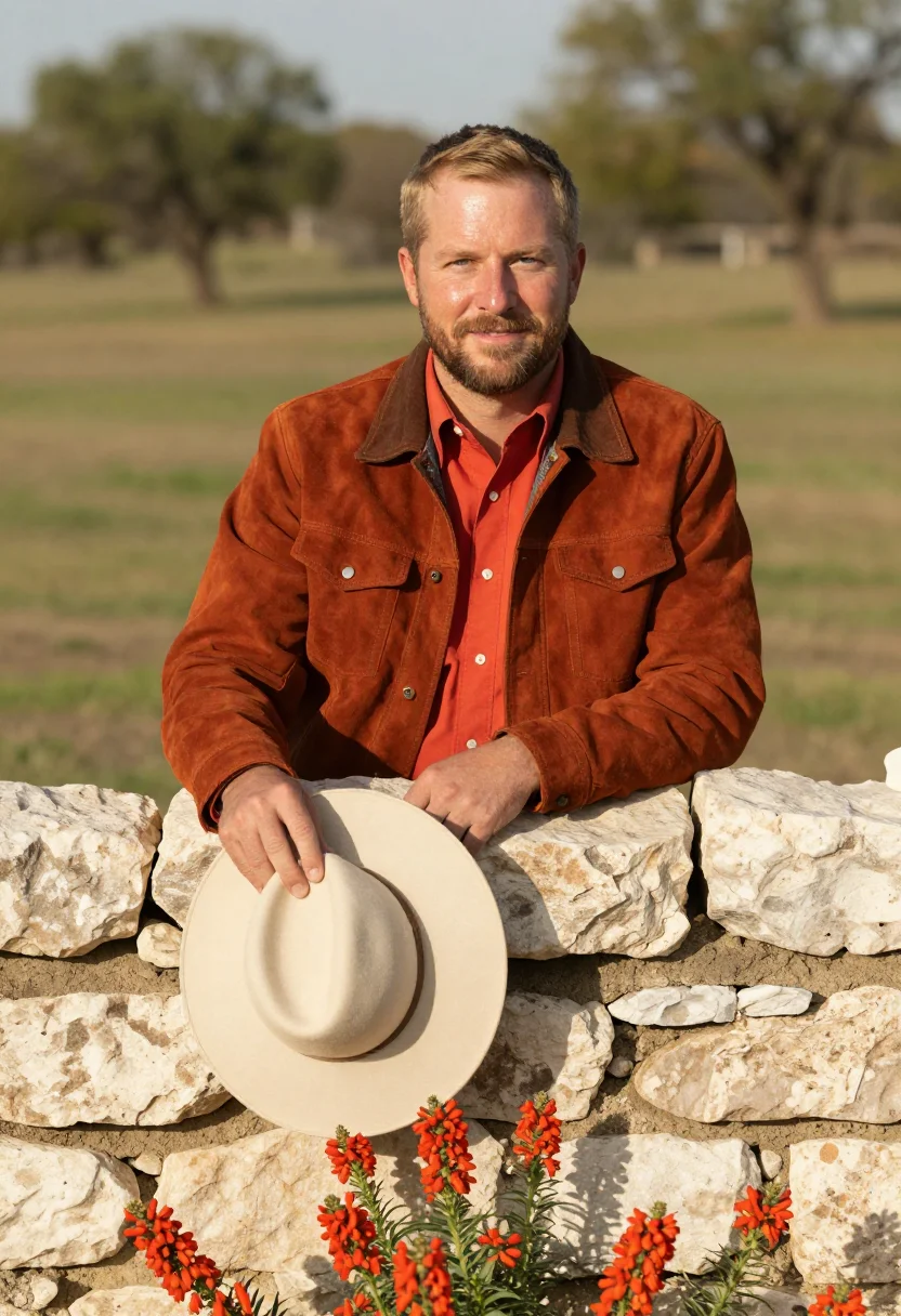 AI hill country rancher indian paintbrush sample — portrait of a man, German-Texan, in his late thirties, with