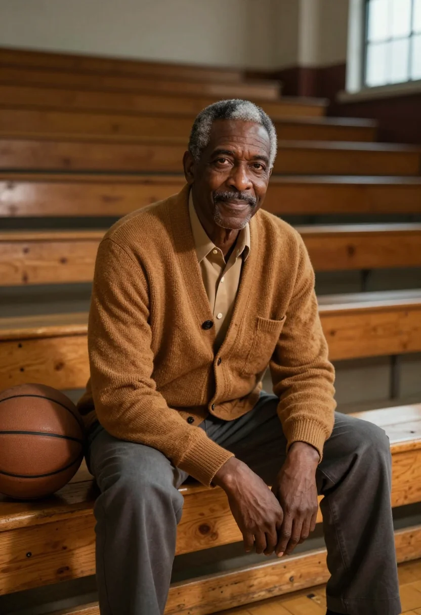 AI hinkle fieldhouse basketball coach maple sample — portrait of a man, an African-American man in his sixties wi