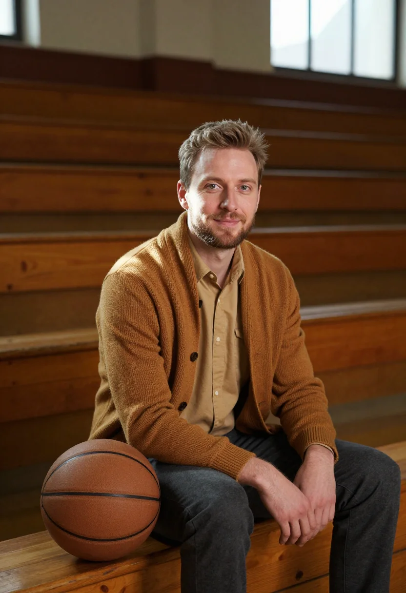 AI hinkle fieldhouse basketball coach maple sample — portrait of a man, a German-American man in his late thirtie