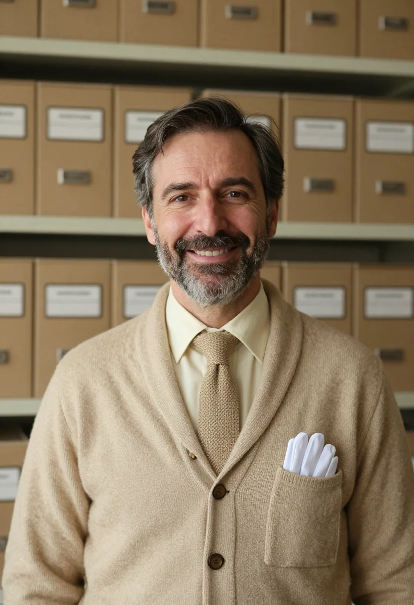 AI historian archive parchment sample — portrait of a man, framed head and shoulders, the body close