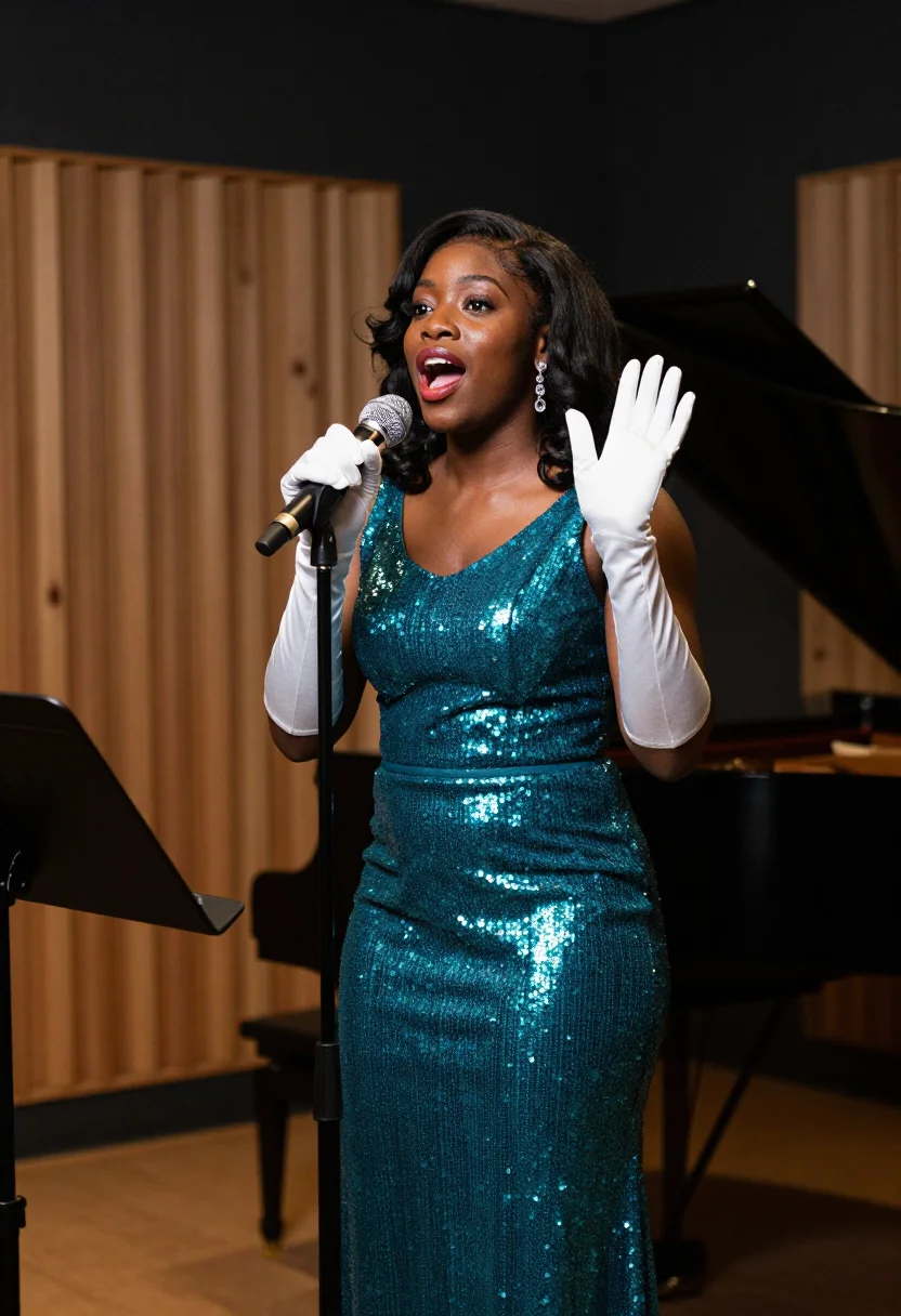 AI hitsville sample — portrait of a woman, half-length portrait of a Black America