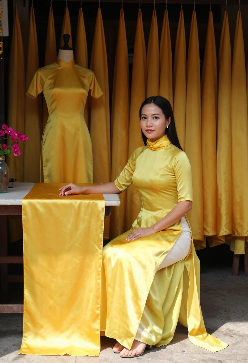 AI hoi an yellow sample — portrait of a woman, a Vietnamese woman in her mid-twenties