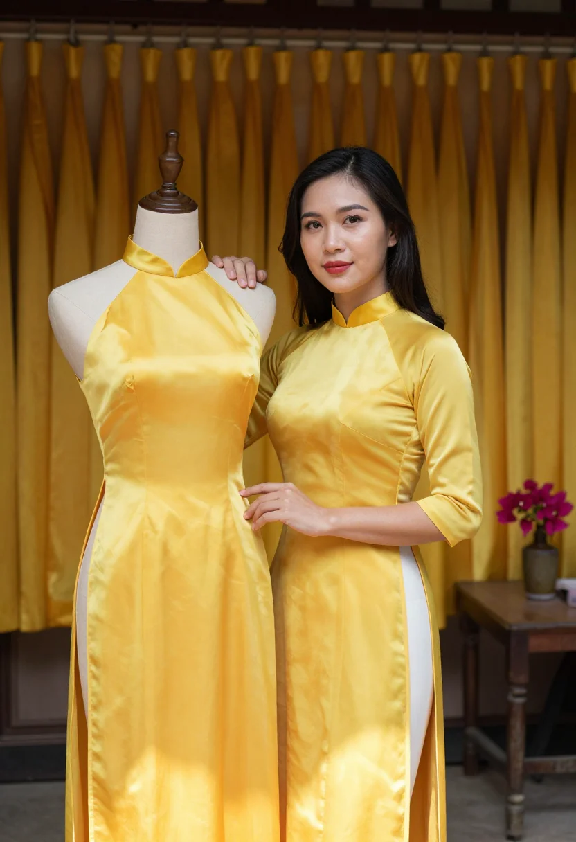 AI hoi an yellow sample — portrait of a woman, a Vietnamese woman in her mid-twenties