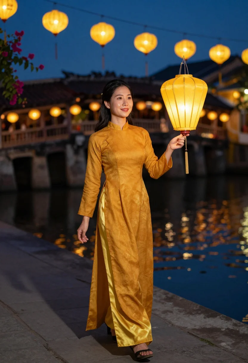 AI hoi an yellow sample — portrait of a woman, a Vietnamese woman in her mid-twenties