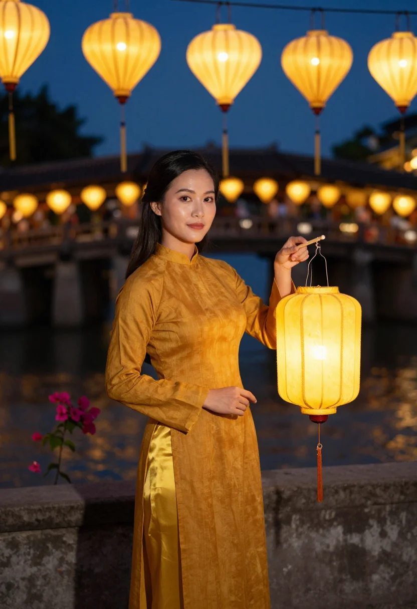 AI hoi an yellow sample — portrait of a woman, a Vietnamese woman in her mid-twenties