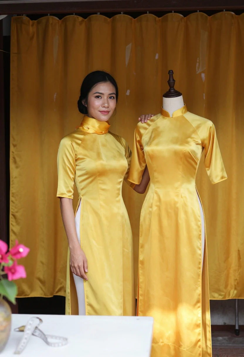 AI hoi an yellow sample — portrait of a woman, a Vietnamese woman in her mid-twenties