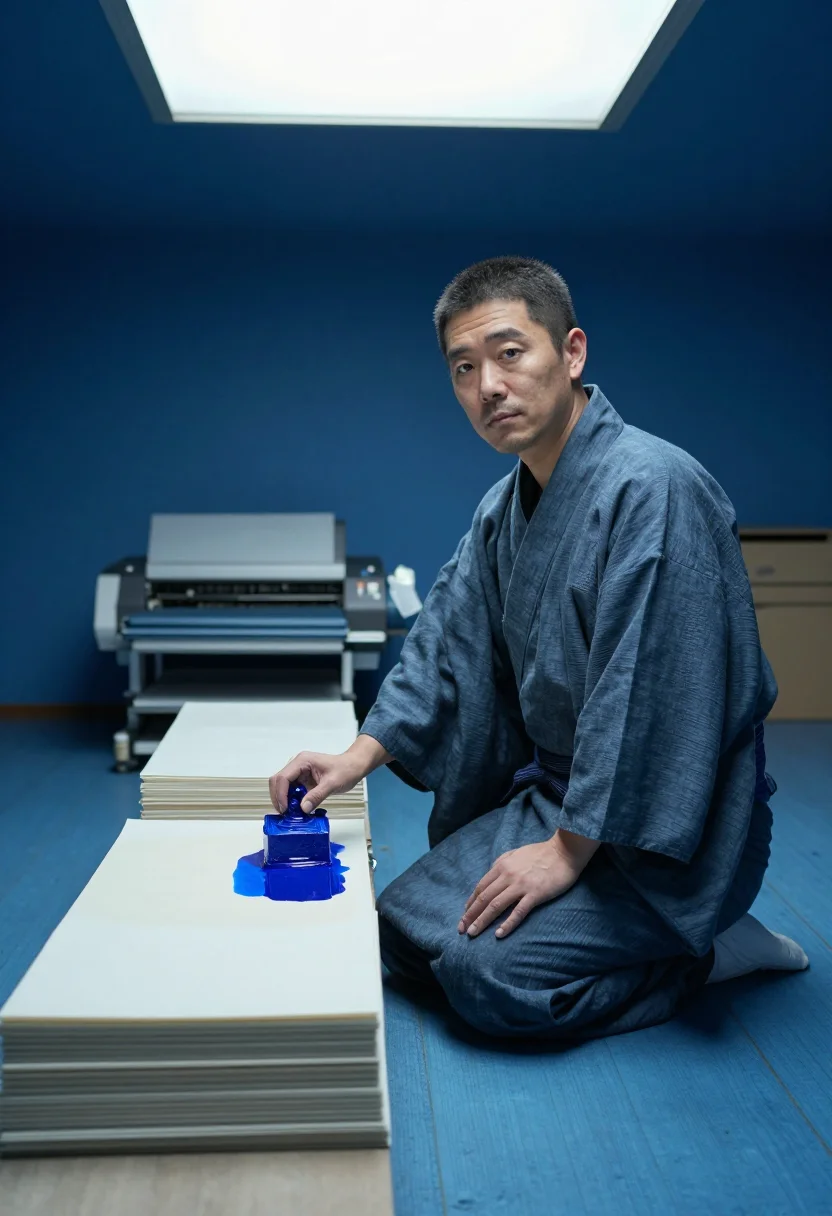 AI hokusai prussian sample — portrait of a man, full-length portrait of a Japanese man in