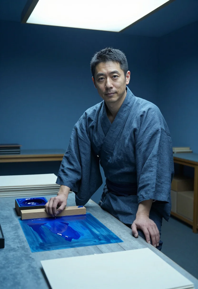 AI hokusai prussian sample — portrait of a man, three-quarter-length portrait of a Japane