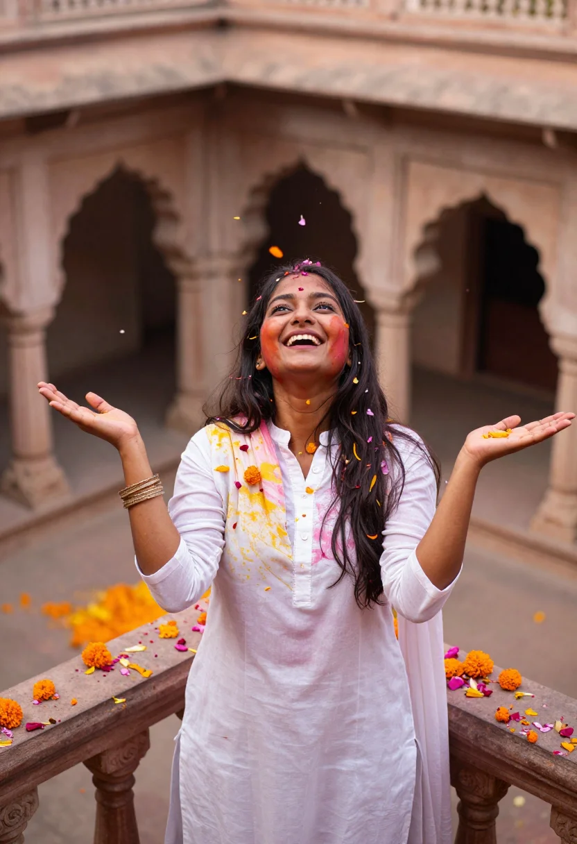 AI holi vrindavan sample — portrait of a woman, half-length high-angle portrait of a No