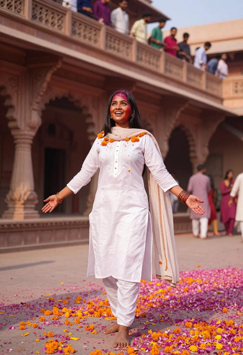 AI holi vrindavan sample — portrait of a woman, three-quarter-length portrait of a Nort