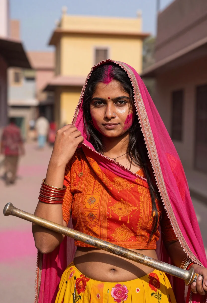 AI holi vrindavan sample — portrait of a woman, close chest-up portrait of a North Indi
