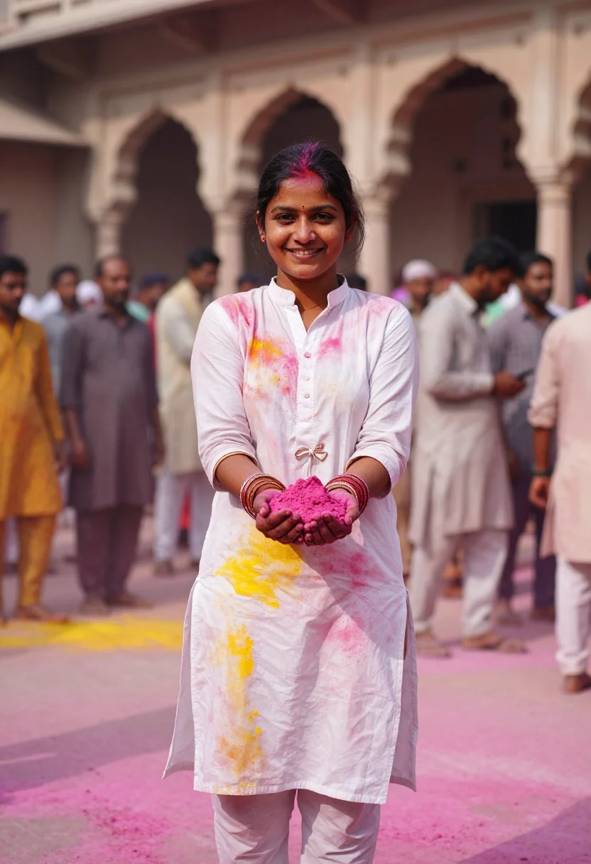 AI holi vrindavan sample — portrait of a woman, three-quarter-length portrait of a Nort