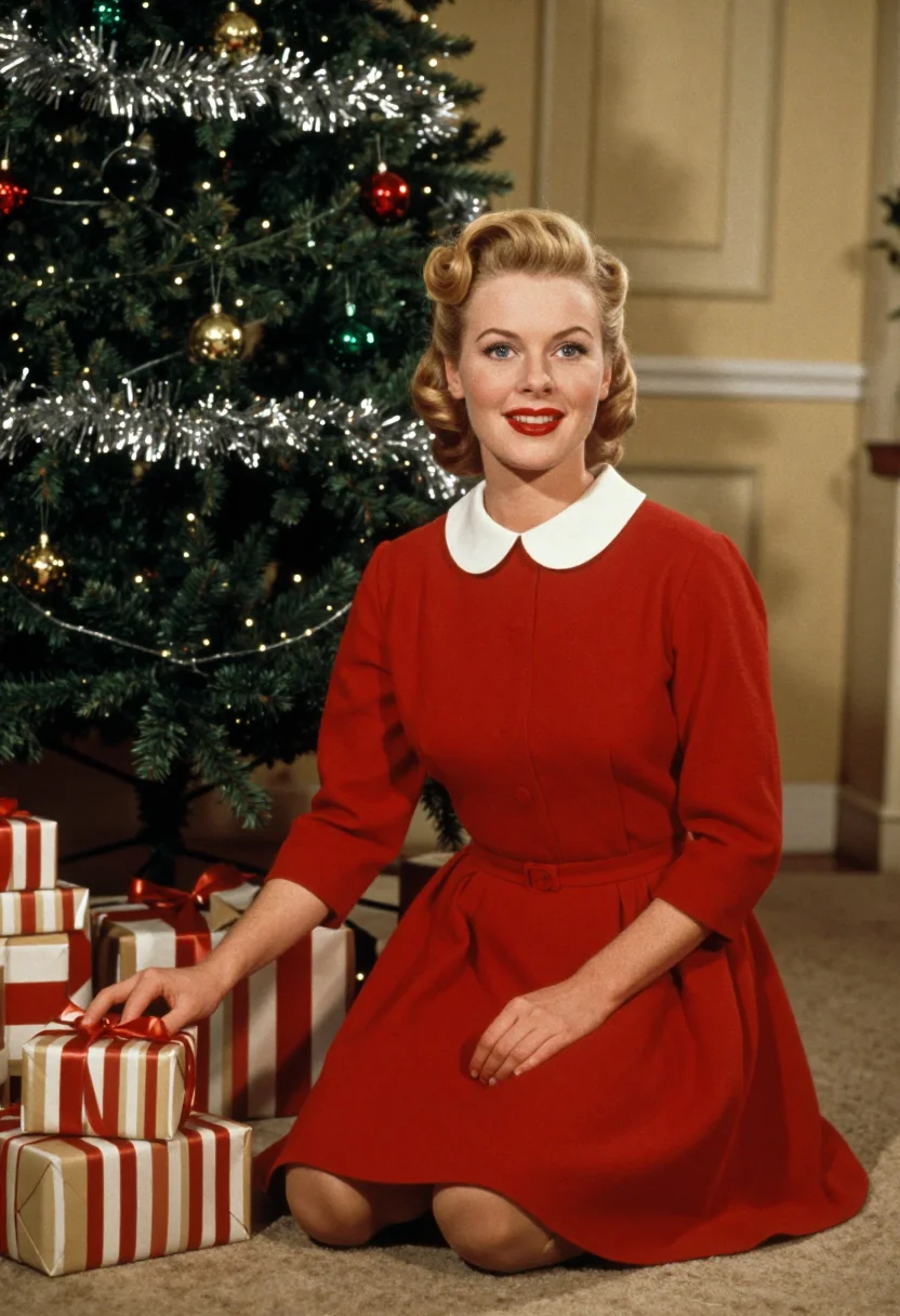 AI holiday card 1950s sample — portrait of a woman, three-quarter-length portrait of a West