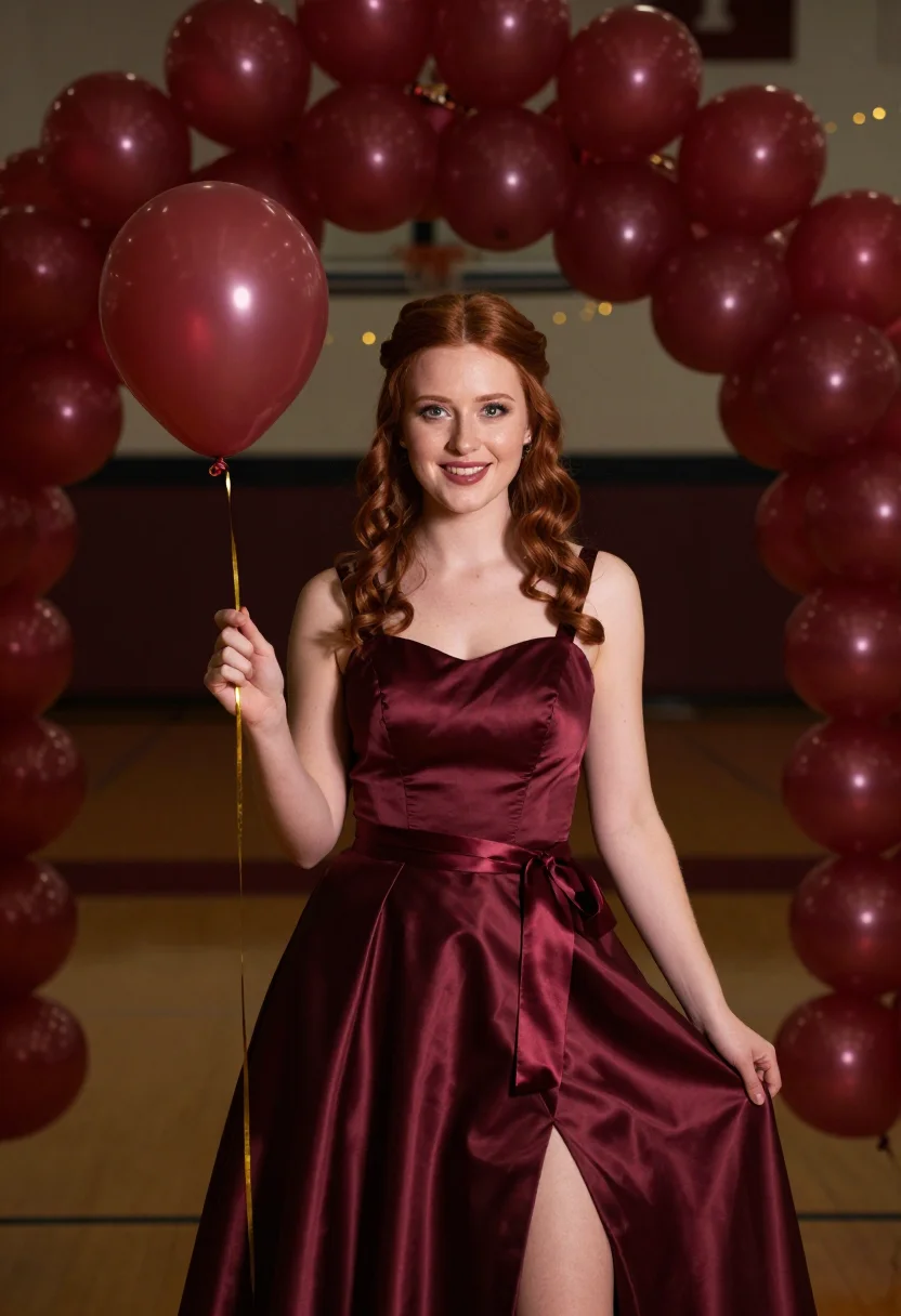 AI homecoming court burgundy sample — portrait of a woman, half-length portrait of a Western-Europ