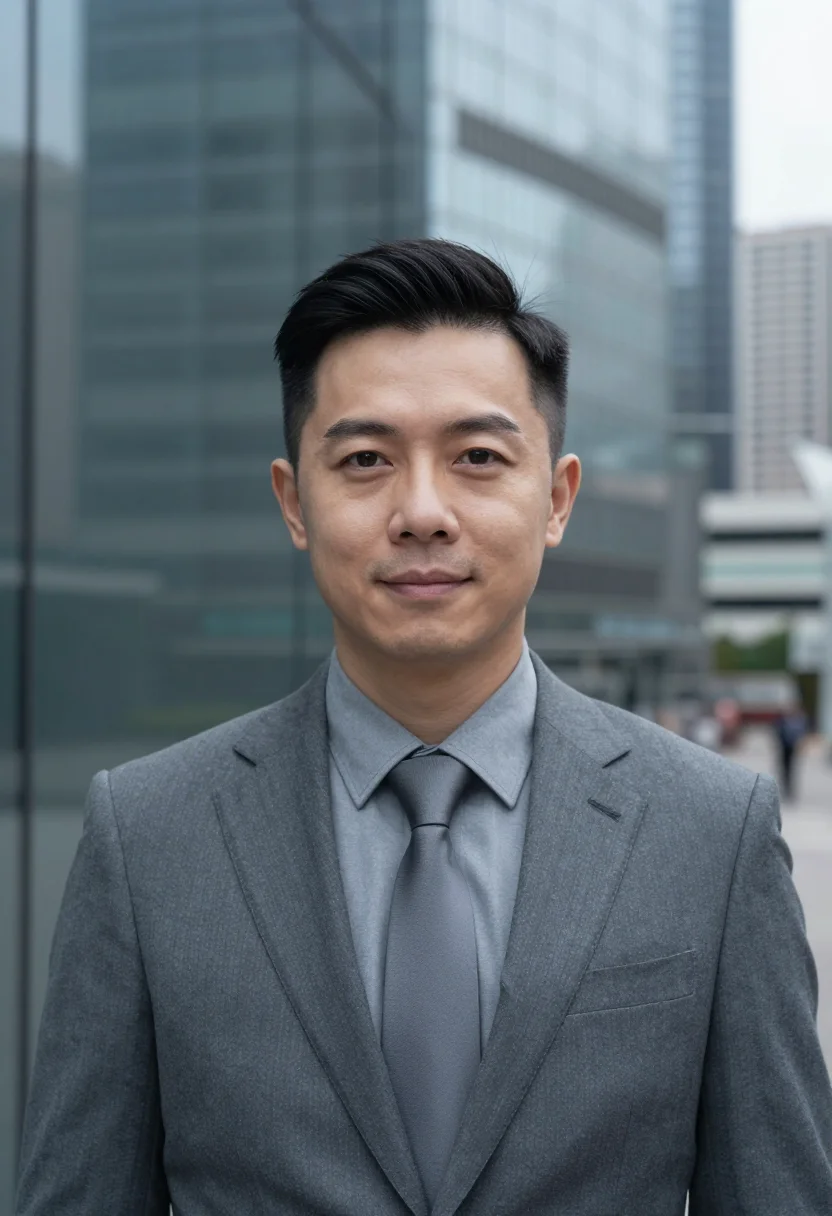 AI hong kong central banker slate sample — portrait of a man, framed as a tight headshot from the crown