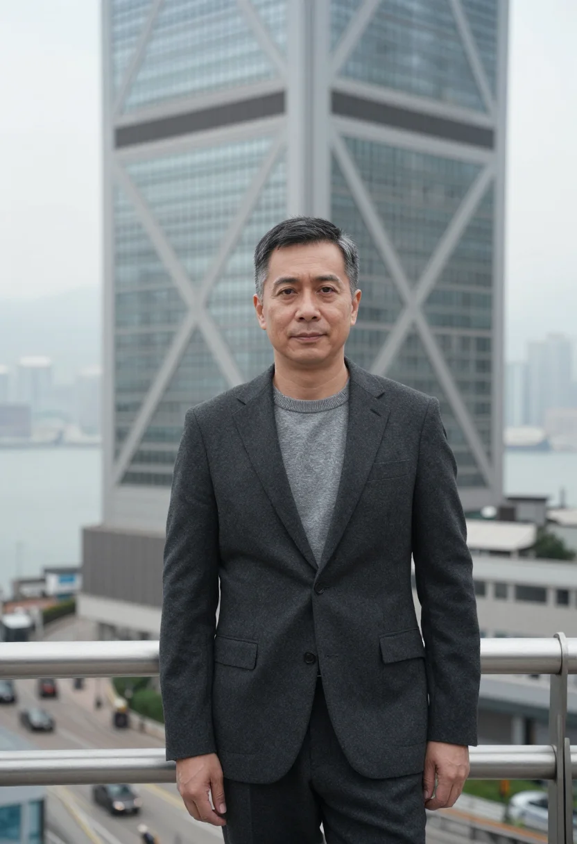 AI hong kong central barrister grey glass sample — portrait of a man, a Cantonese barrister in his mid-fifties