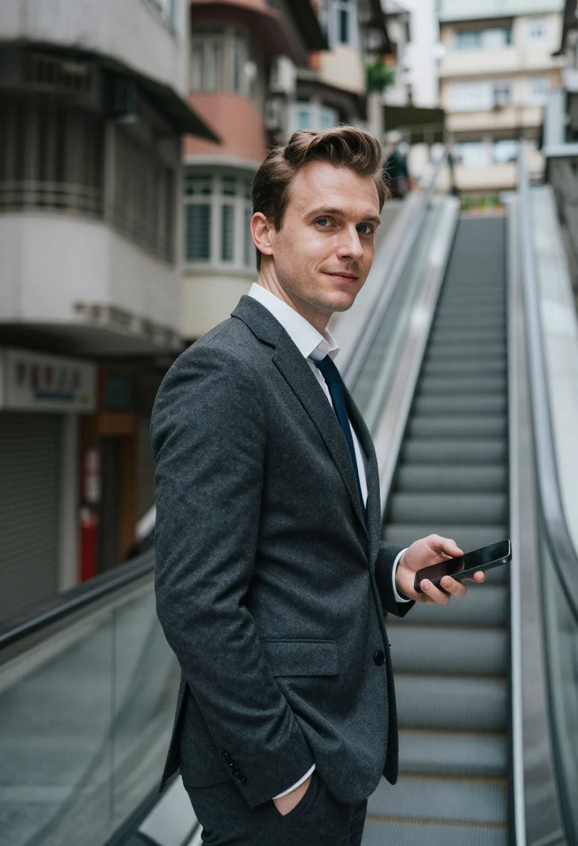 AI hong kong central sample — portrait of a man, chest-up portrait of a Western European m