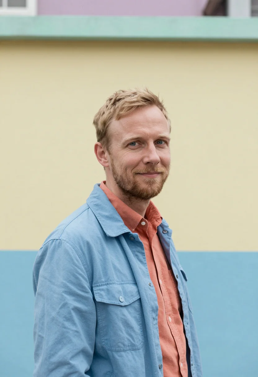 AI hong kong estate architect rainbow palette sample — portrait of a man, a Dutch architect in his late thirties wi