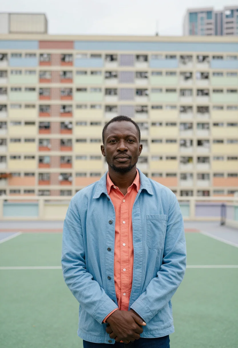 AI hong kong estate architect rainbow palette sample — portrait of a man, a Ghanaian-British architect in his early