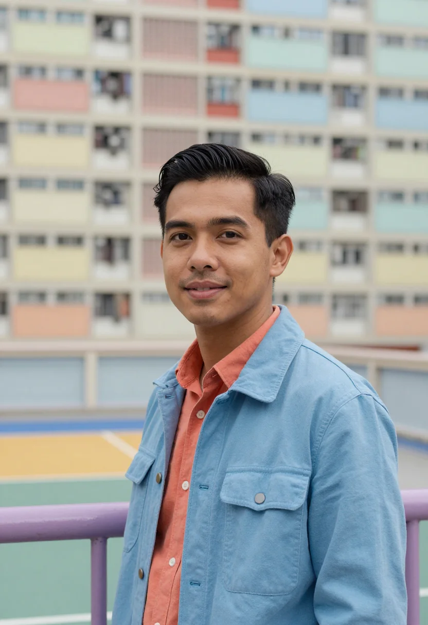 AI hong kong estate architect rainbow palette sample — portrait of a man, a Filipino architect in his early thirtie